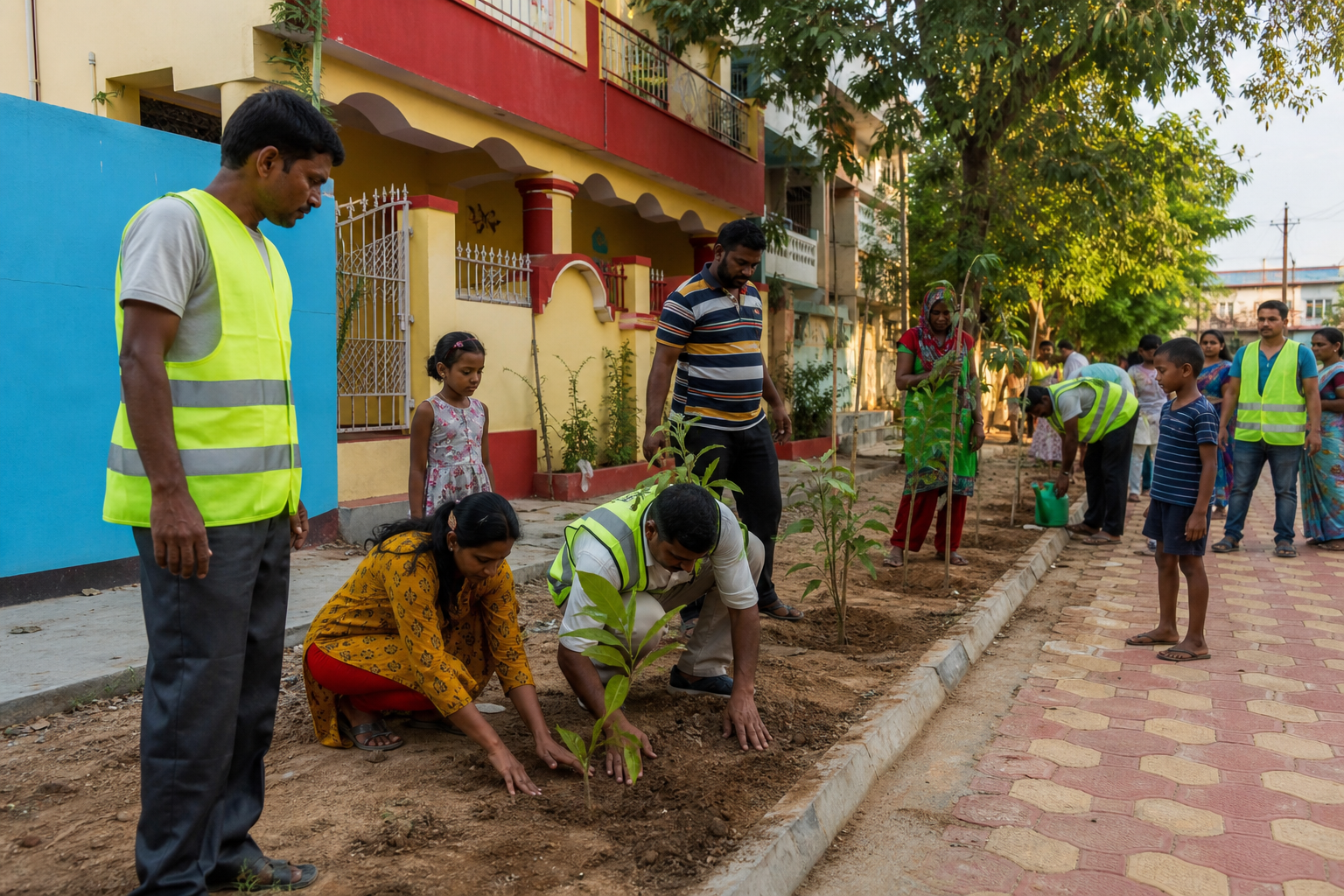 Residents and volunteers planting trees and improving a neighbourhood street